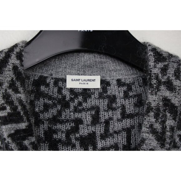 NWT Saint Laurent Geometric-jacquard Wool-blend Cardigan In Grey Size S - Picture 7 of 11